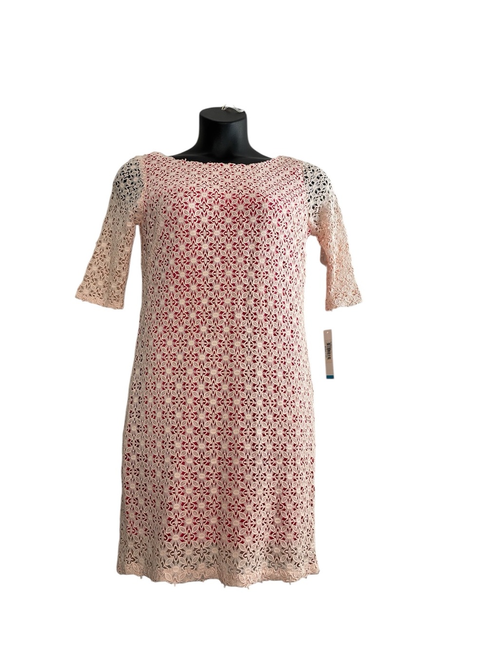 Crochet Lace Overlay Dress in Blush Pink